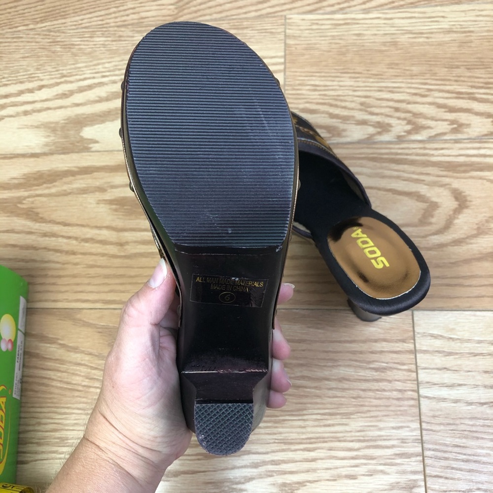 SODA Brown Satin Fabric Mule or Clog with Heel - Picture 6 of 10